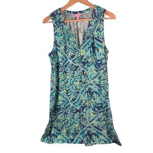 SOLD Lilly Pulitzer Sleeveless Tunic Mini Dress Large Blue Green Tropical Floral